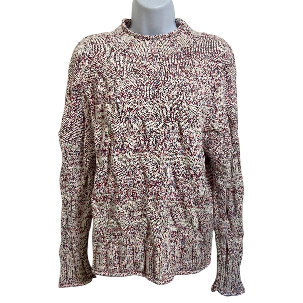 Faherty Cable Knit Mock Neck Cozy Sweater Multi Color Cotton Blend‎ Size Medium